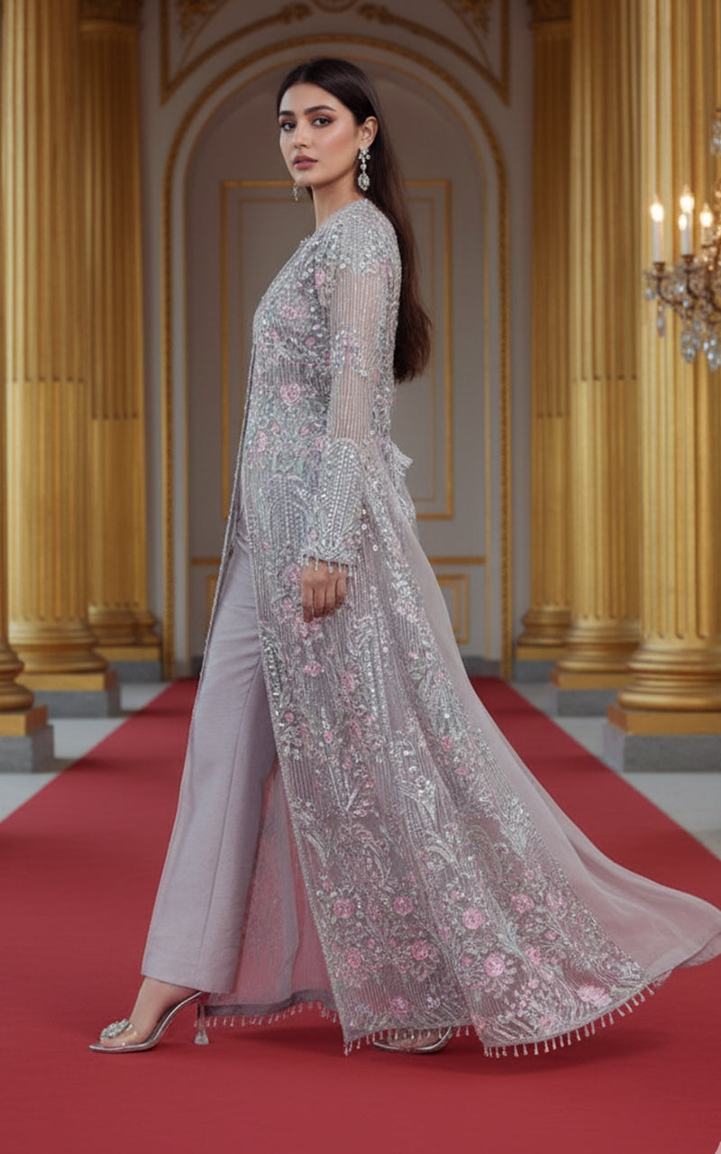 Threads and Motifs | Formal Dresses 25 | Organza Embroidered Jacket - Official Threads and Motifs stockist in UK - Sakeena London
