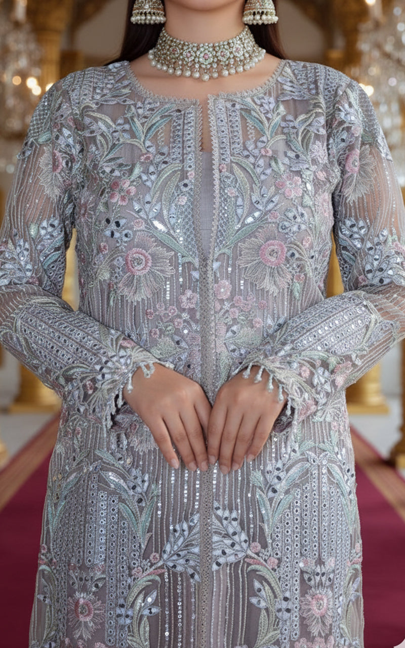 Threads and Motifs | Formal Dresses 25 | Organza Embroidered Jacket - Official Threads and Motifs stockist in UK - Sakeena London