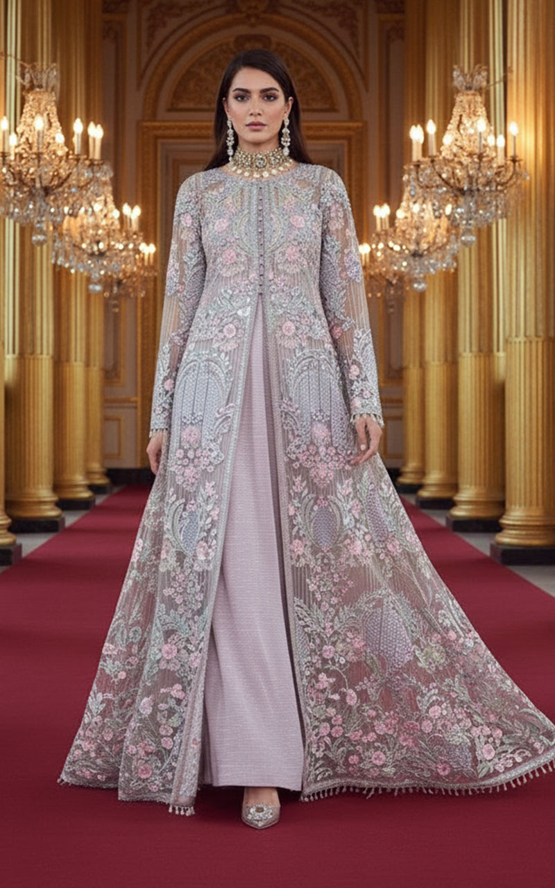 Threads and Motifs | Formal Dresses 25 | Organza Embroidered Jacket - Official Threads and Motifs stockist in UK - Sakeena London