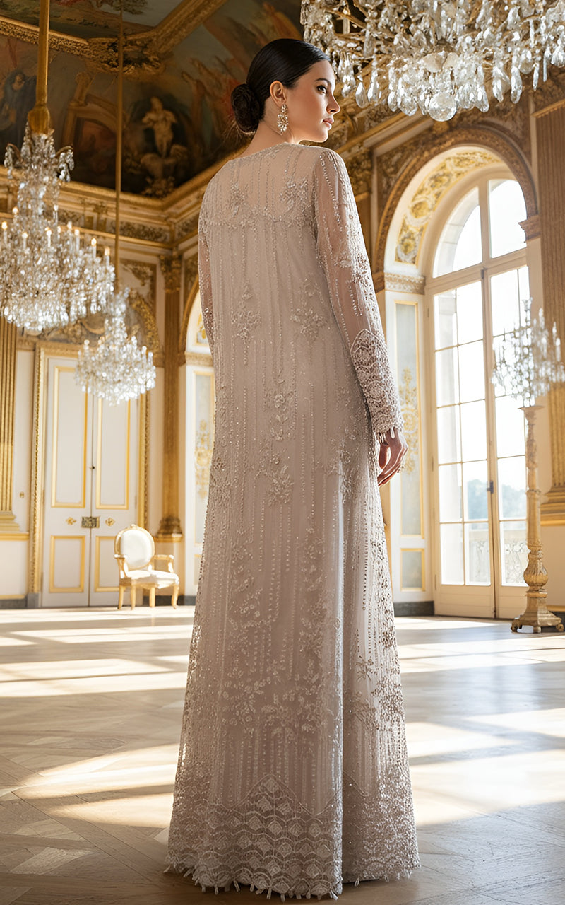Threads and Motifs | Formal Dresses 25 | Net Embroidered Jacket With Crushed Maxi - Official Threads and Motifs stockist in UK - Sakeena London