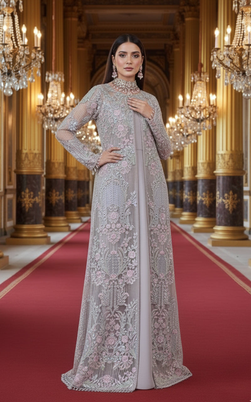 Threads and Motifs | Formal Dresses 25 | Organza Embroidered Jacket - Official Threads and Motifs stockist in UK - Sakeena London