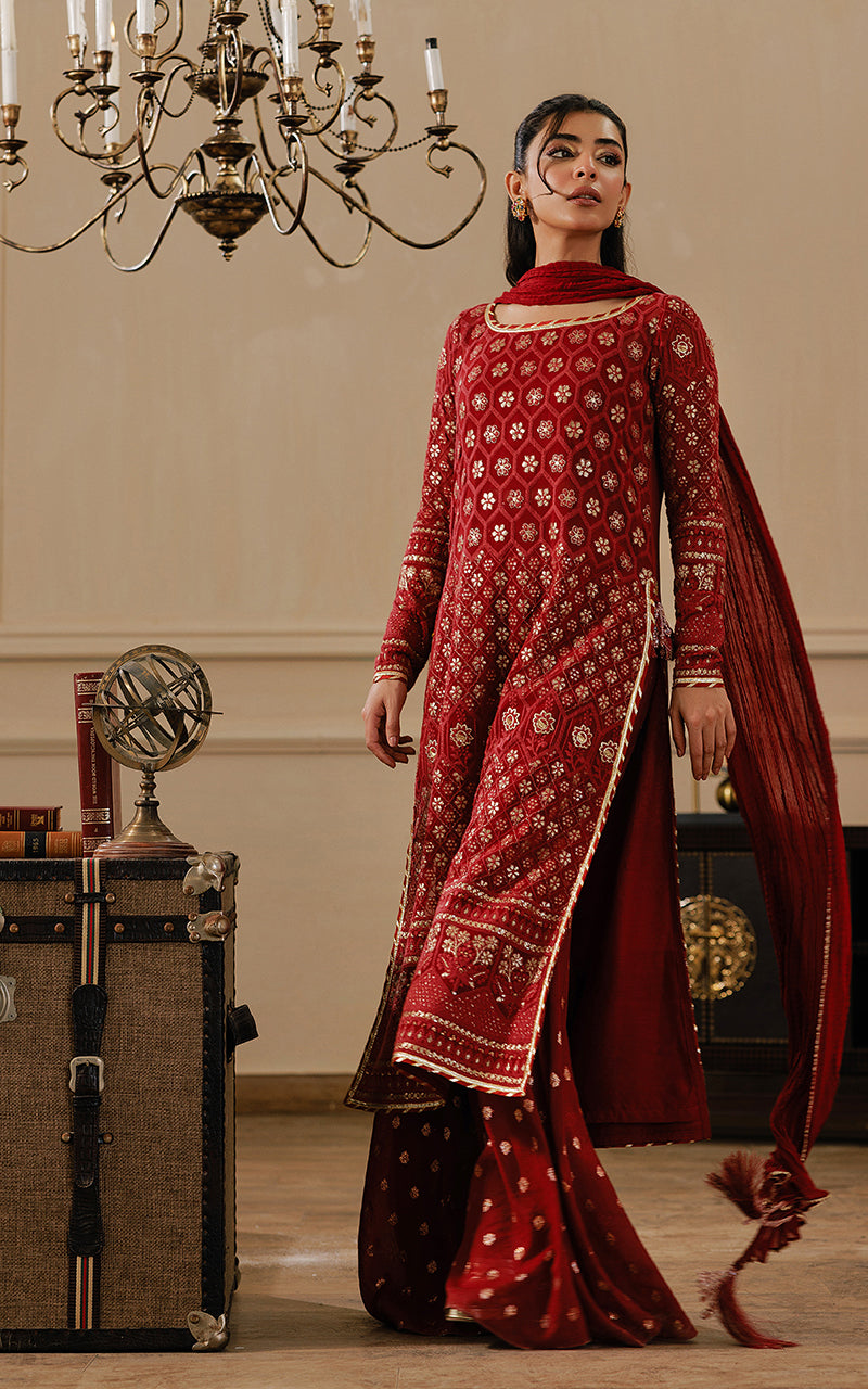 Threads and Motifs | Formal Dresses 25 | Embroidered Shirt With Gharara And Dupatta - Official Threads and Motifs stockist in UK - Sakeena London