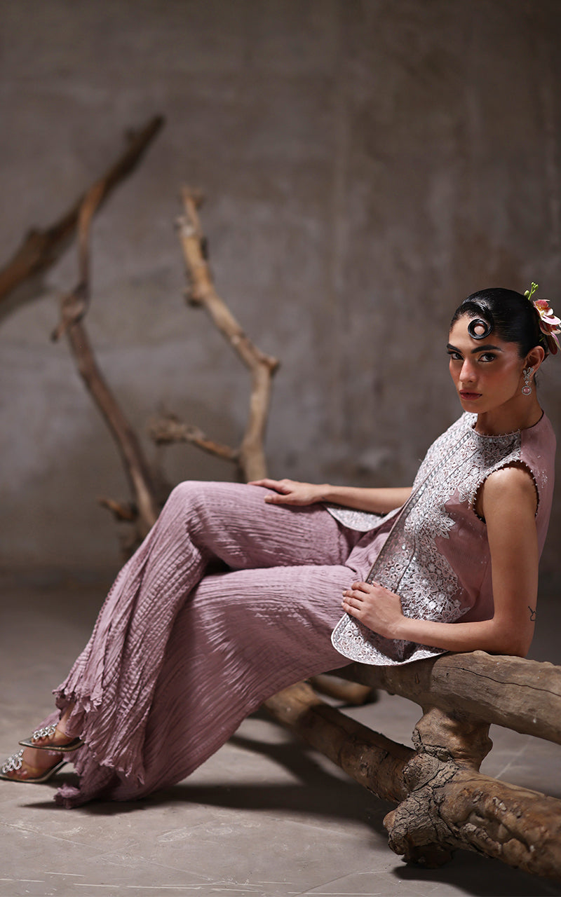 Threads and Motifs | Formal Dresses 25 | Organza Embroidered Jacket With Crushed Trouser - Official Threads and Motifs stockist in UK - Sakeena London