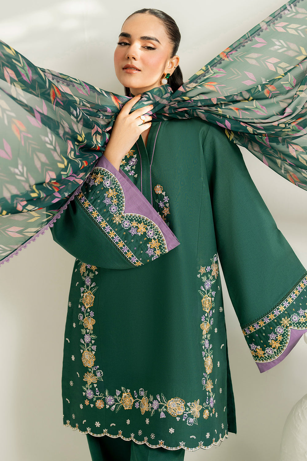 Farasha | Thread Lines Embroidered | Deep Pine - Official Farasha stockist in UK - Sakeena London