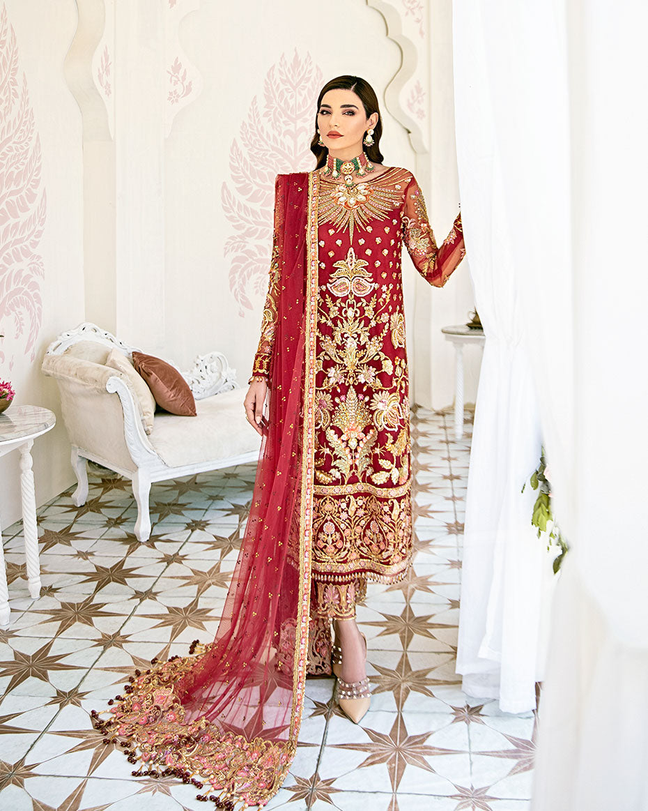Gulaal | Wedding Formals | Rouge Embroidered Net 3-Piece Suit WS-06 - Official Gulaal stockist in UK - Sakeena London