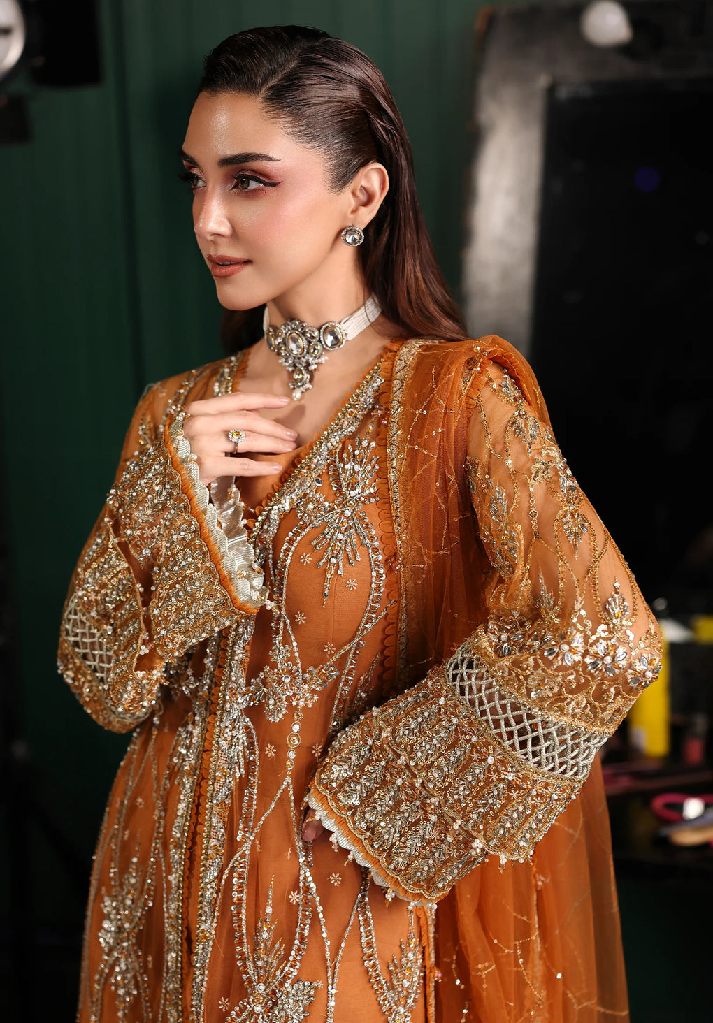 Elaf Premium | Stardom Formal Handwork 25 | ESH-09 SAFFRON - Official Elaf Premium stockist in UK - Sakeena London