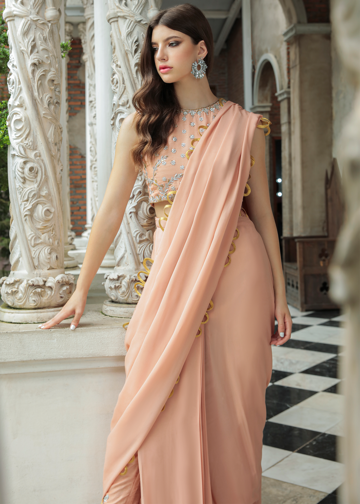 Purple Haze Pret Studio | Apsara Formals | Salmon Pink Saree Pants - Official Purple Haze stockist in UK - Sakeena London