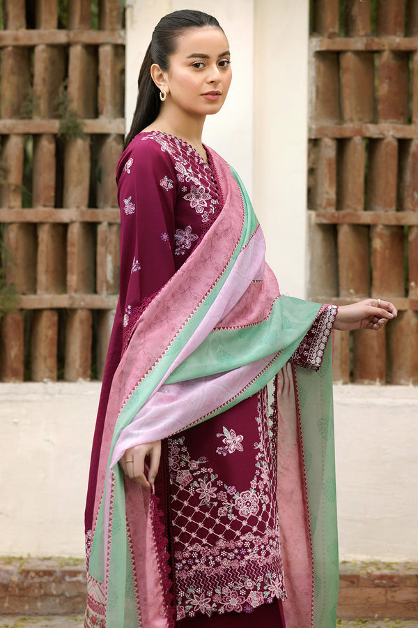 Farasha | Summer Weaves Embroidered Lawn | Satin Ruby - Official Farasha stockist in UK - Sakeena London