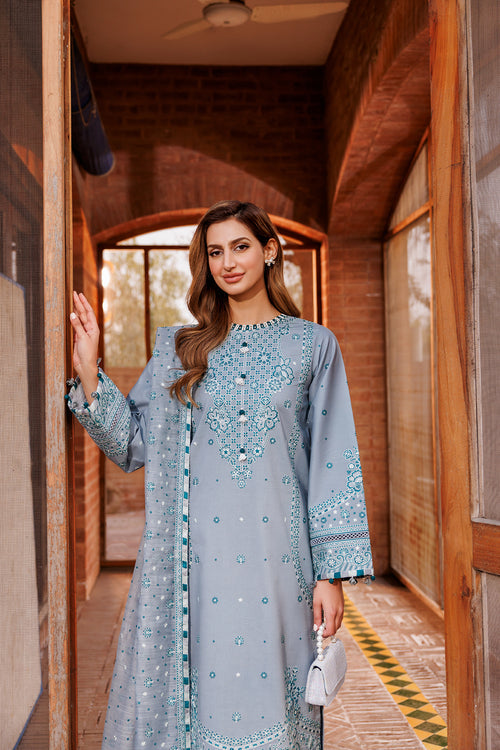 Farasha | Dastoor Embroidered Lawn SS24 | BERYL GREY - Official Farasha stockist in UK - Sakeena London