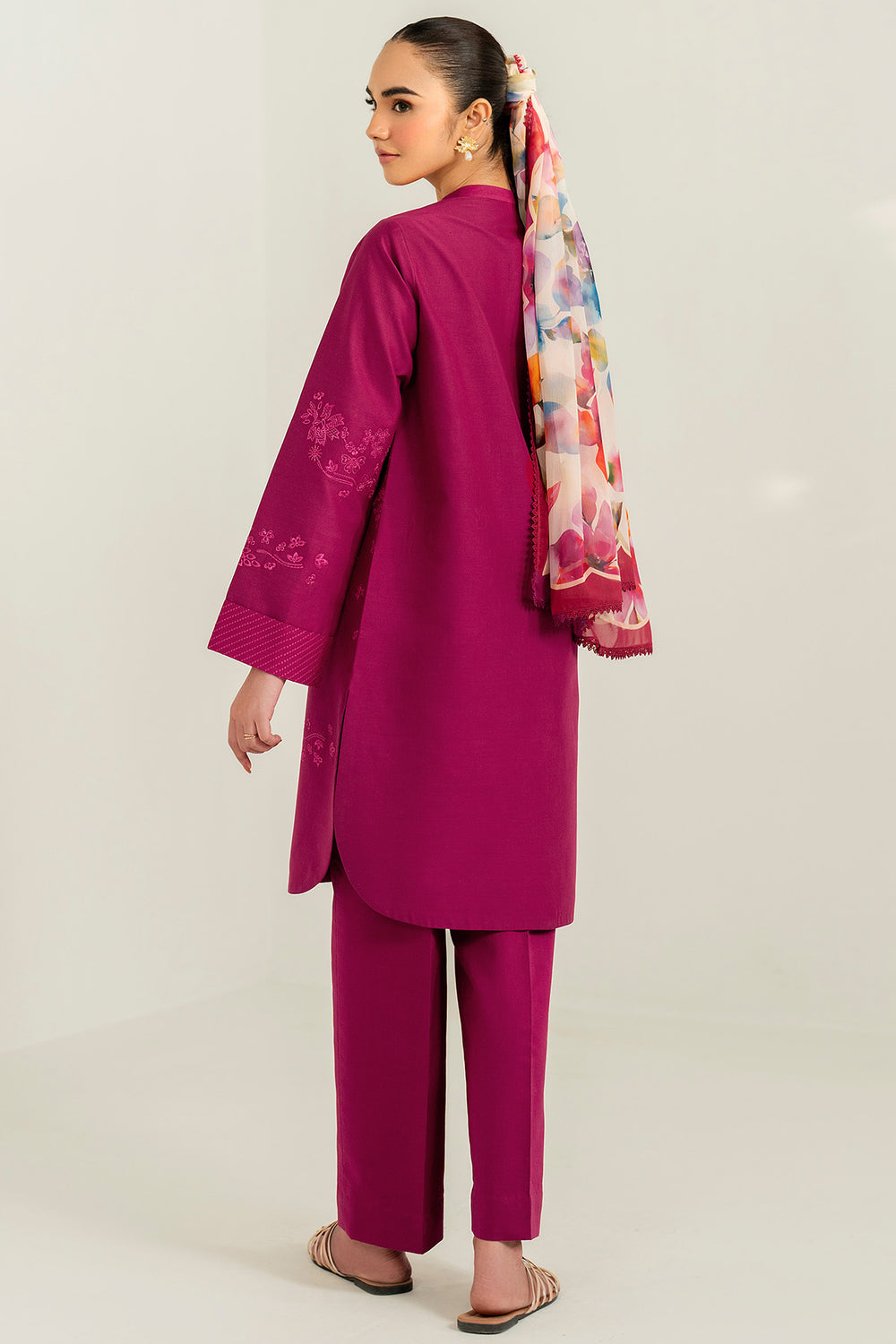Farasha | Thread Lines Embroidered | Fuchsia Fern - Official Farasha stockist in UK - Sakeena London