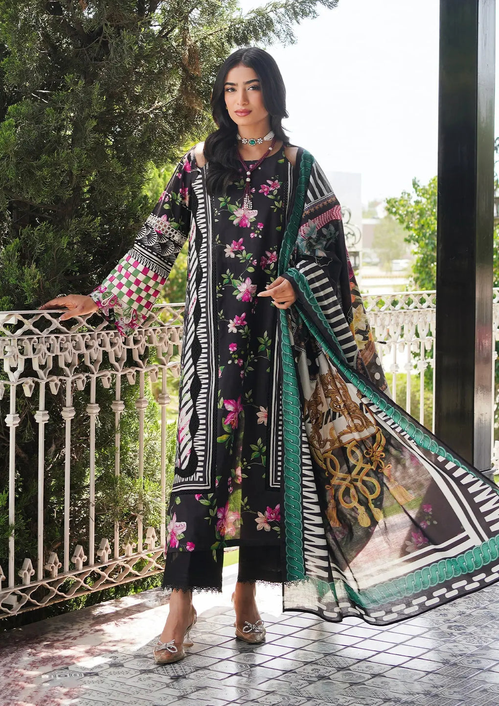 Elaf Premium | Printed Collection 24 | EEP-02A - Dark Floral - Official Elaf Premium stockist in UK - Sakeena London