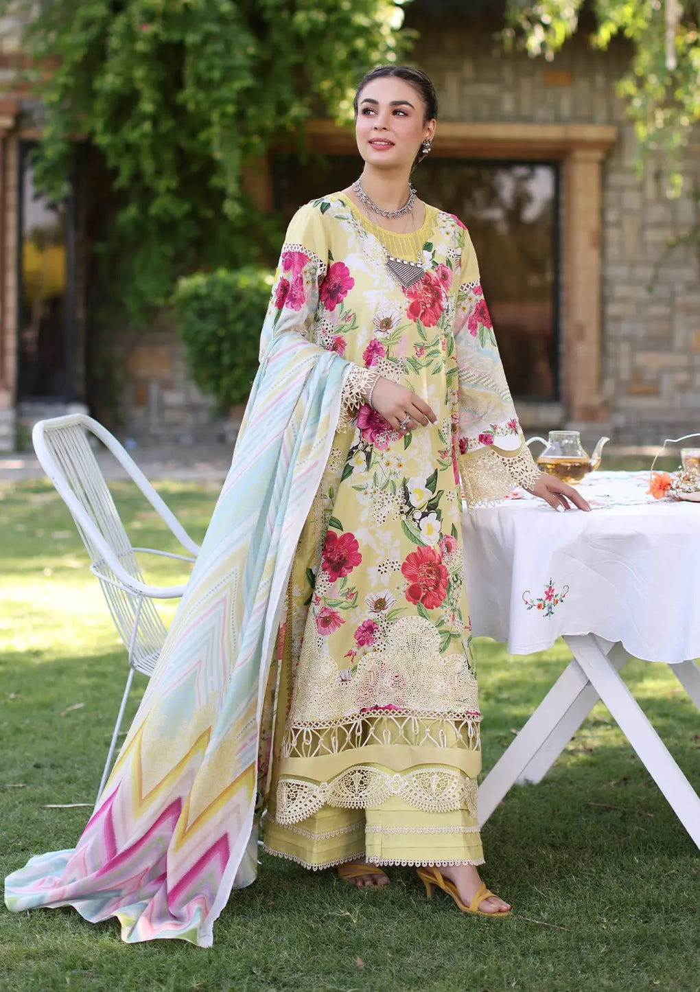 Elaf Premium | Prints Chikankari 24 | 06A SUNSHINE BOUQUET - Official Elaf Premium stockist in UK - Sakeena London