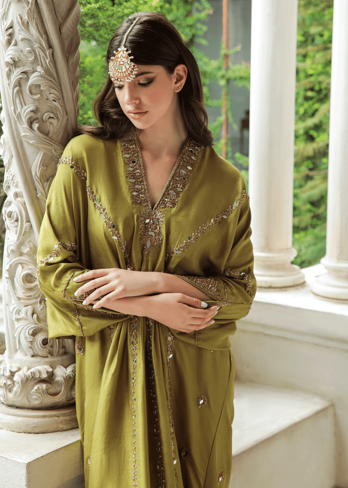 Purple Haze Pret Studio | Apsara Formals | Sheen Green Kaftan - Official Purple Haze stockist in UK - Sakeena London