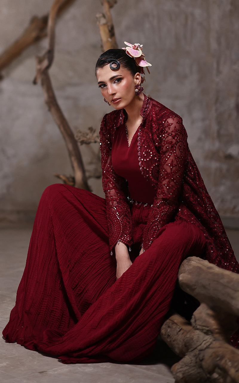 Threads and Motifs | Formal Dresses 25 | Organza Jacket With Crushed Trouser - Official Threads and Motifs stockist in UK - Sakeena London
