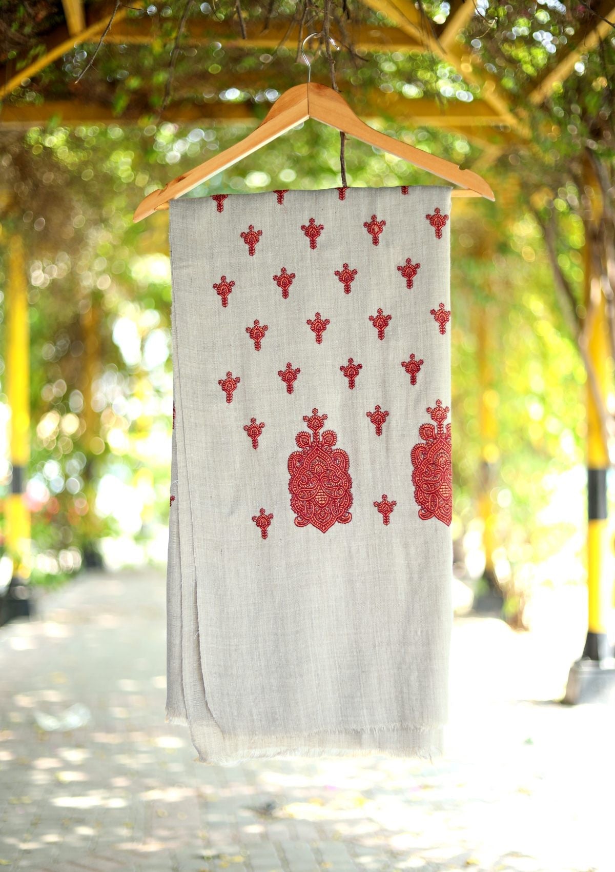 Wool Embroidered Shawl D - 01 - L Brown