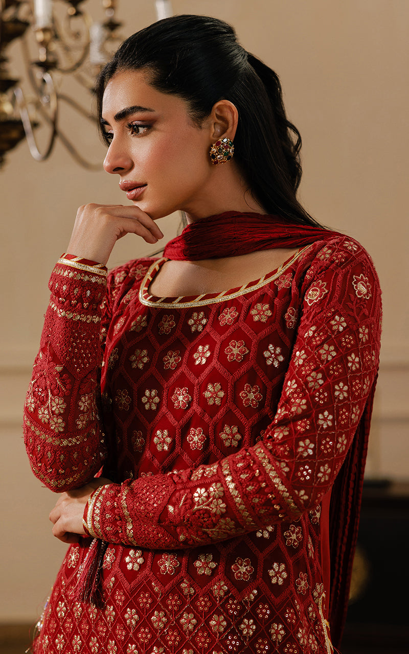 Threads and Motifs | Formal Dresses 25 | Embroidered Shirt With Gharara And Dupatta - Official Threads and Motifs stockist in UK - Sakeena London