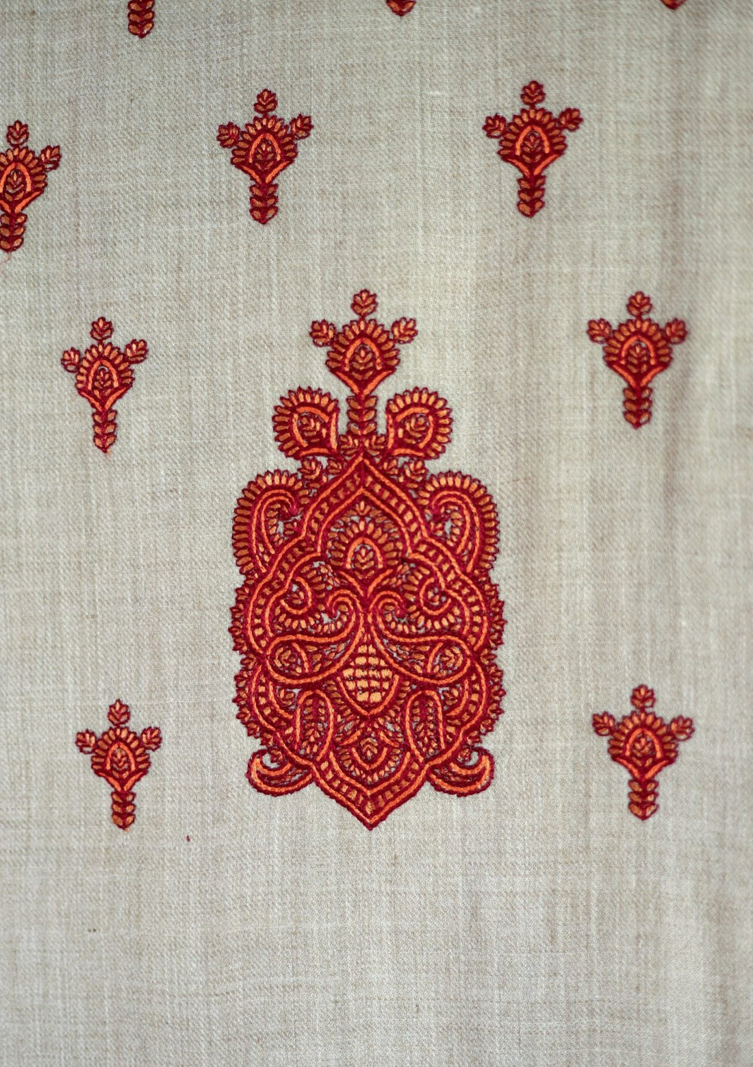 Wool Embroidered Shawl D - 01 - L Brown