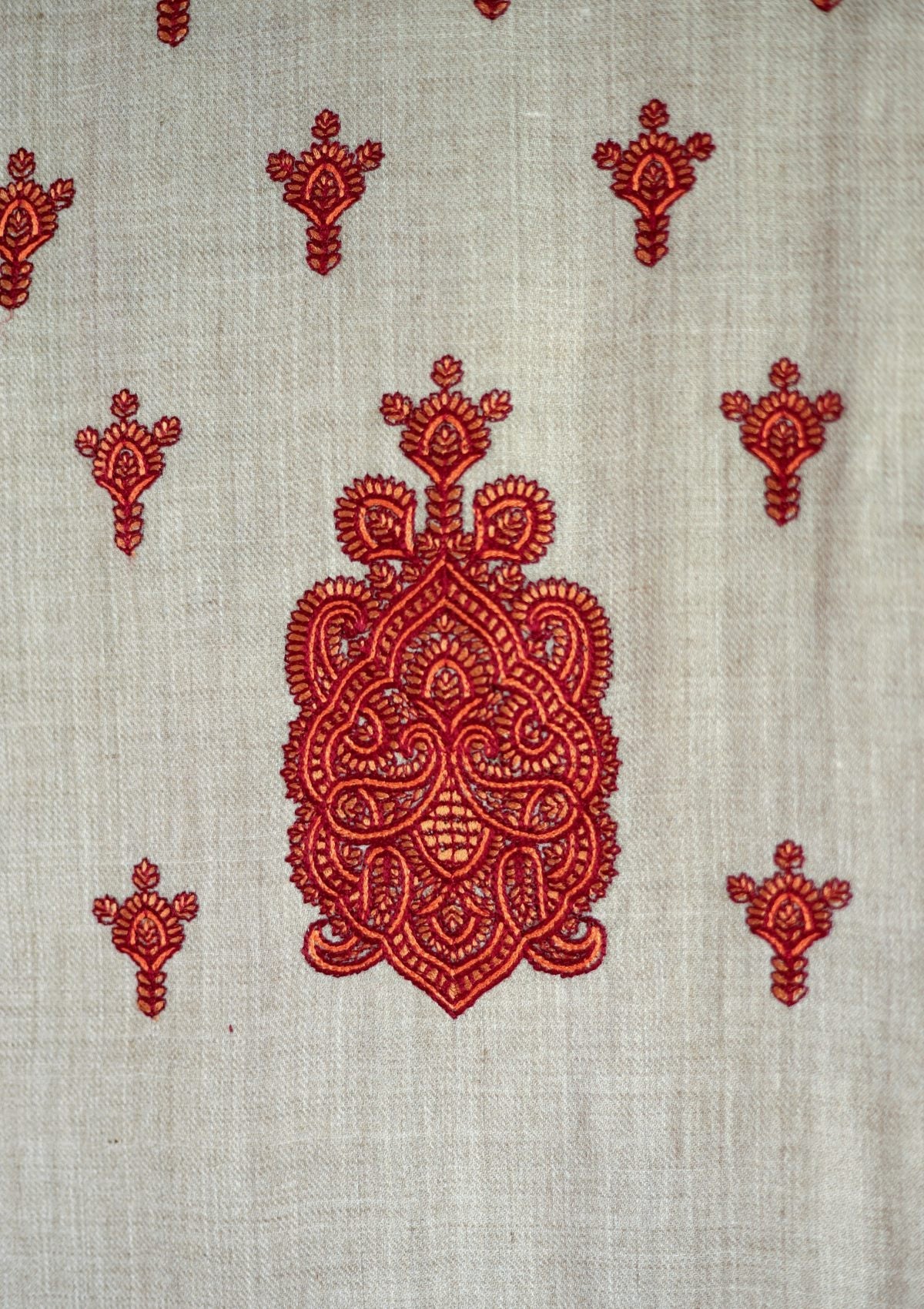 Wool Embroidered Shawl D - 01 - L Brown