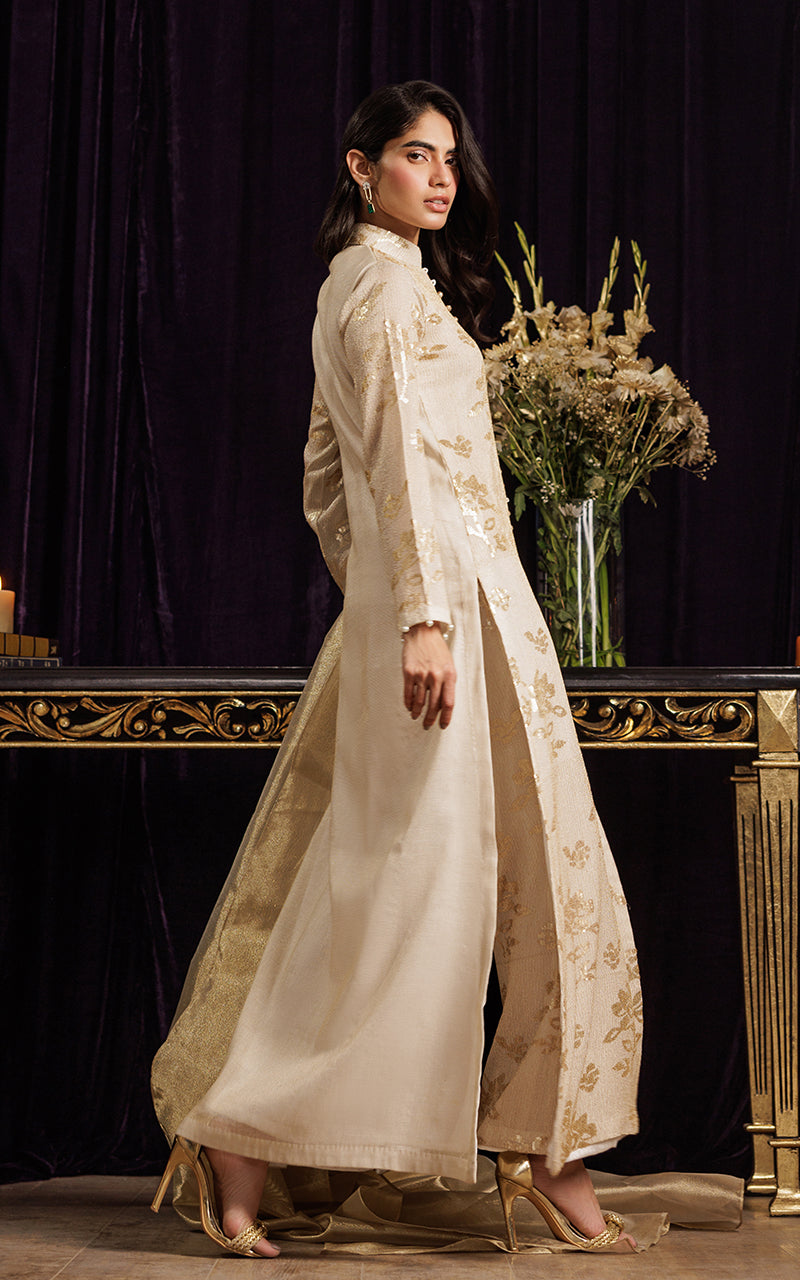 Threads and Motifs | Formal Dresses 25 | Chiffon Embroidered Jacket with Embroidered Trouser - Official Threads and Motifs stockist in UK - Sakeena London
