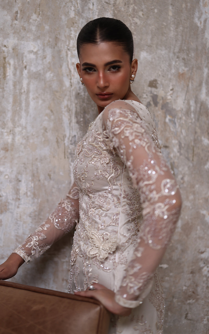 Threads and Motifs | Formal Dresses 25 | Net Embroidered Dress - Official Threads and Motifs stockist in UK - Sakeena London