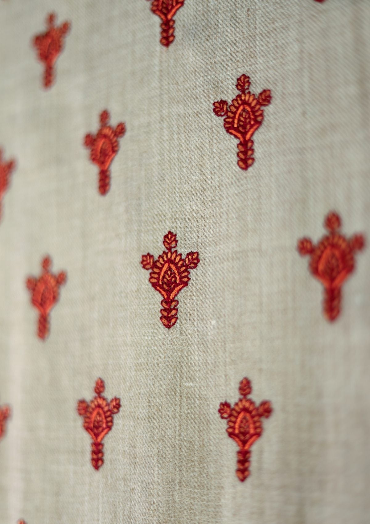 Wool Embroidered Shawl D - 01 - L Brown