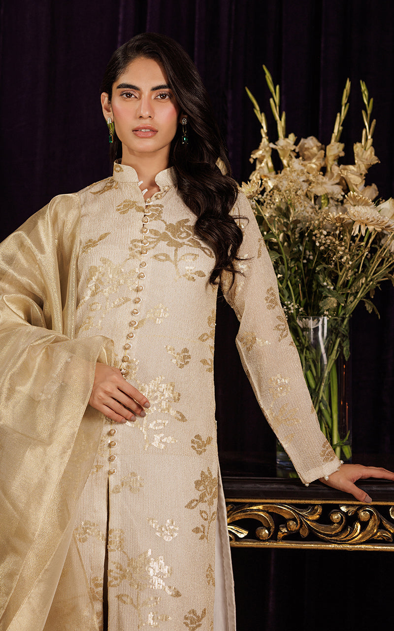 Threads and Motifs | Formal Dresses 25 | Chiffon Embroidered Jacket with Embroidered Trouser - Official Threads and Motifs stockist in UK - Sakeena London