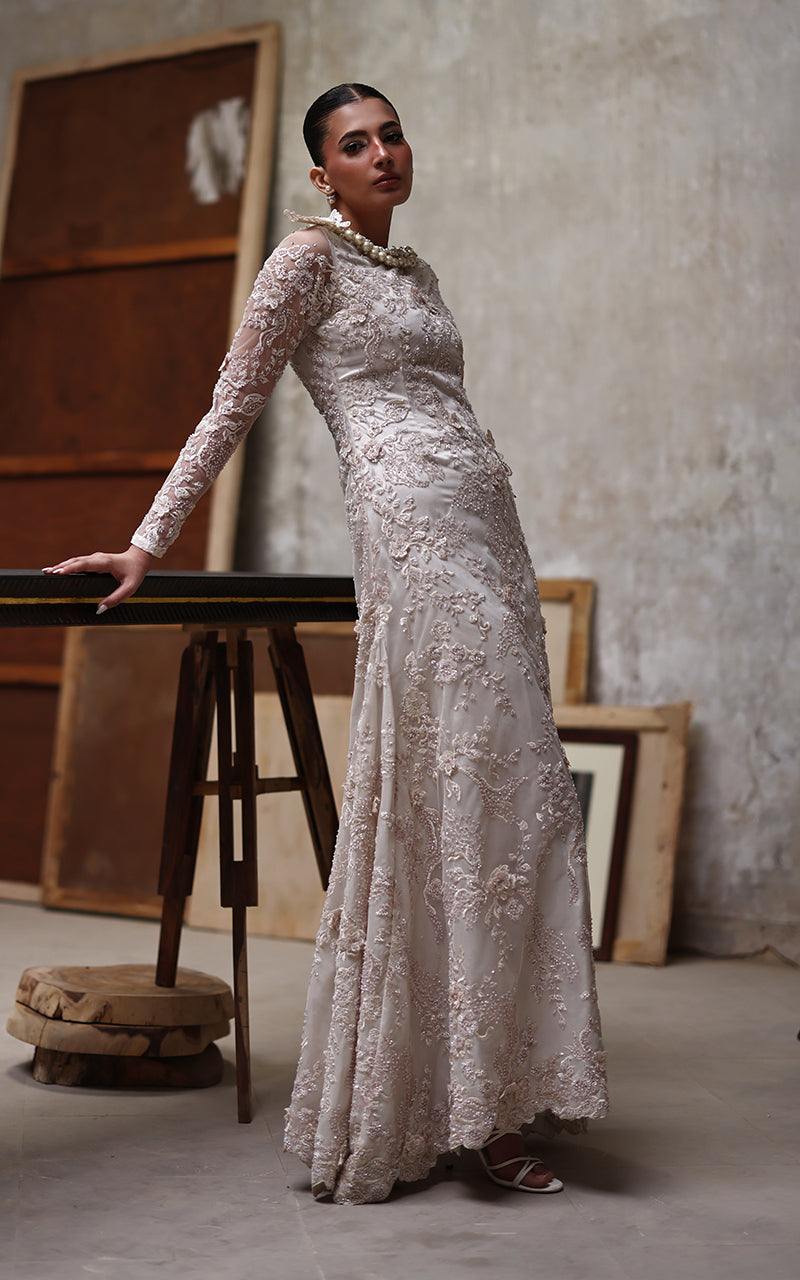 Threads and Motifs | Formal Dresses 25 | Net Embroidered Dress - Official Threads and Motifs stockist in UK - Sakeena London