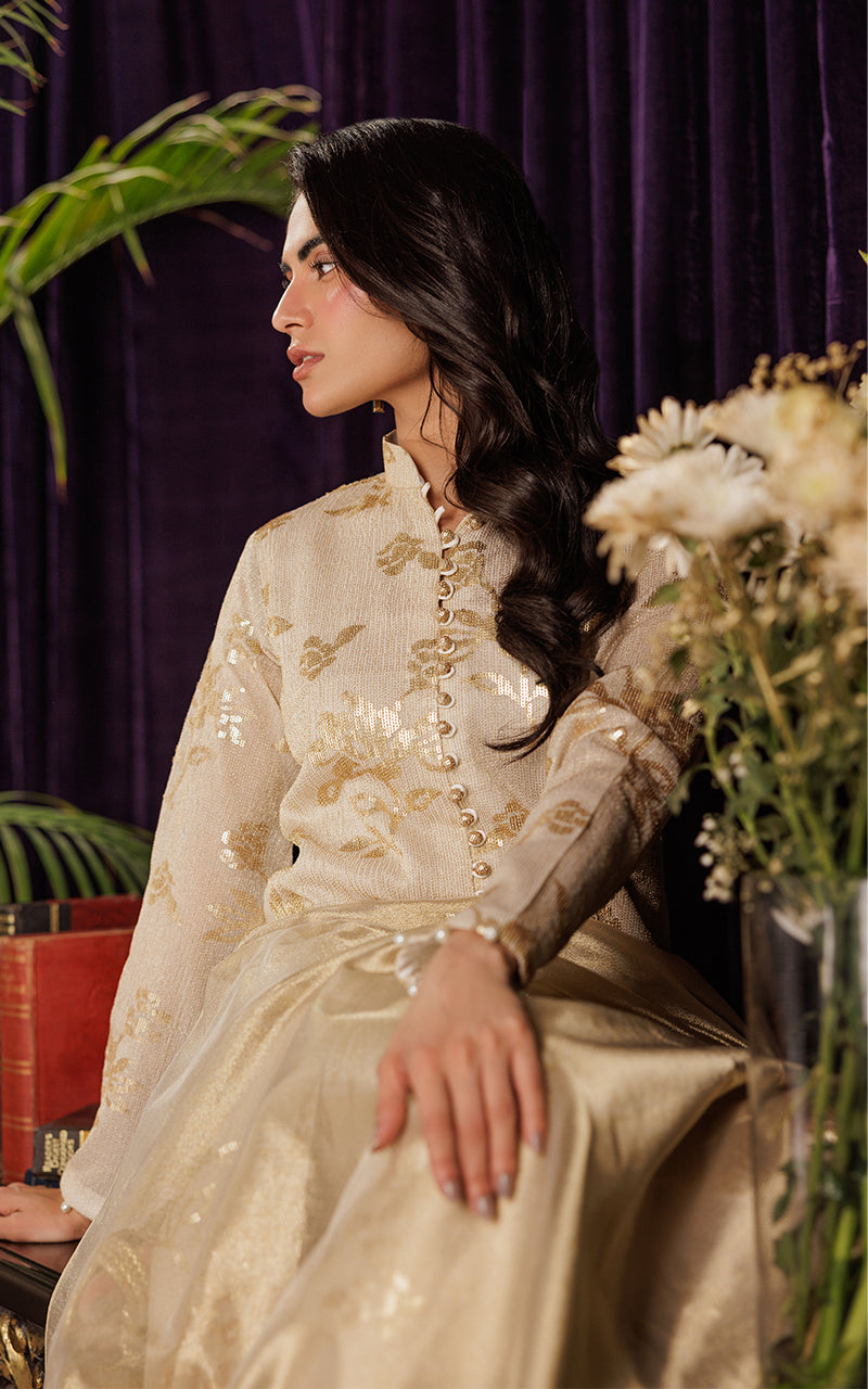 Threads and Motifs | Formal Dresses 25 | Chiffon Embroidered Jacket with Embroidered Trouser - Official Threads and Motifs stockist in UK - Sakeena London