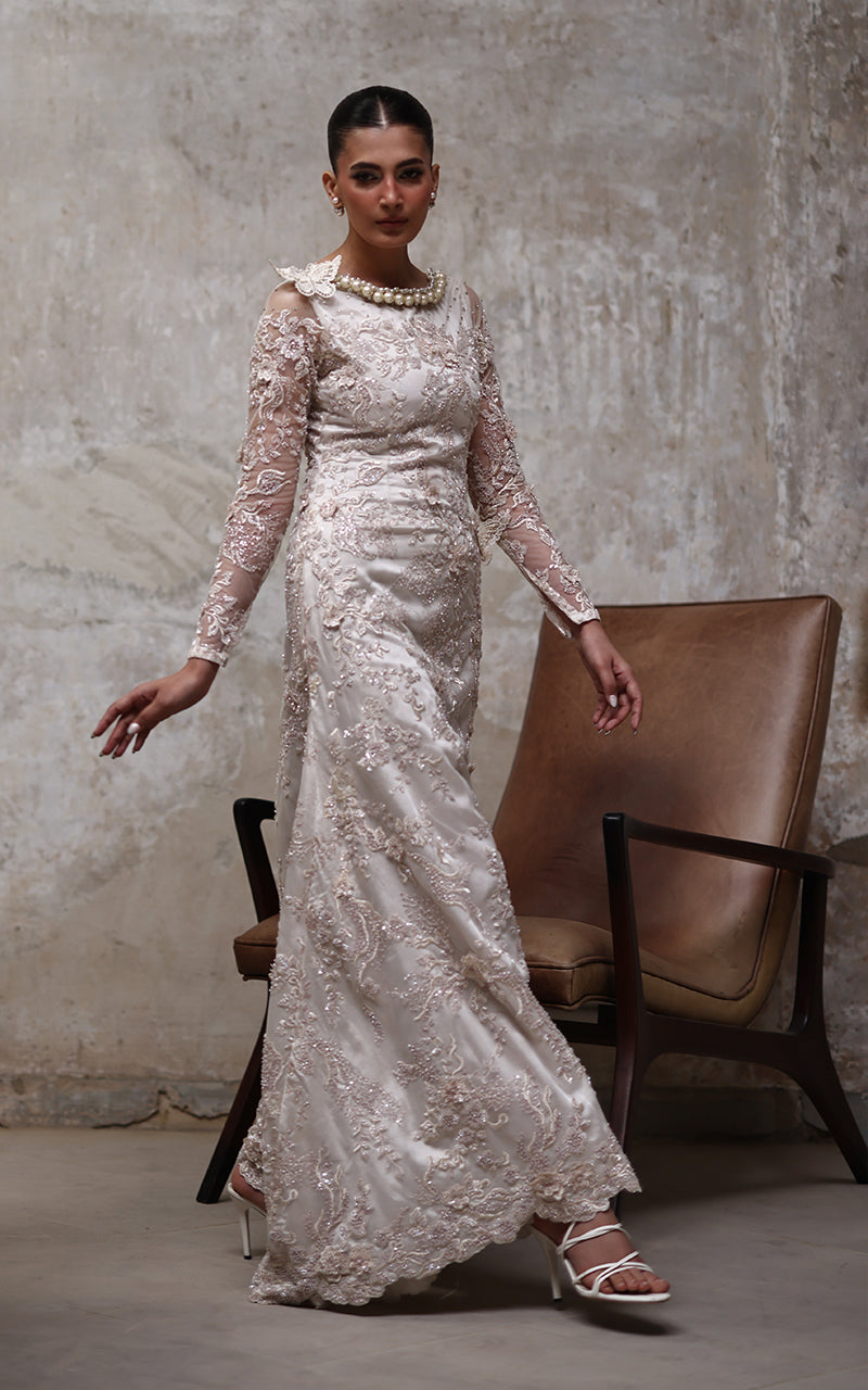 Threads and Motifs | Formal Dresses 25 | Net Embroidered Dress - Official Threads and Motifs stockist in UK - Sakeena London