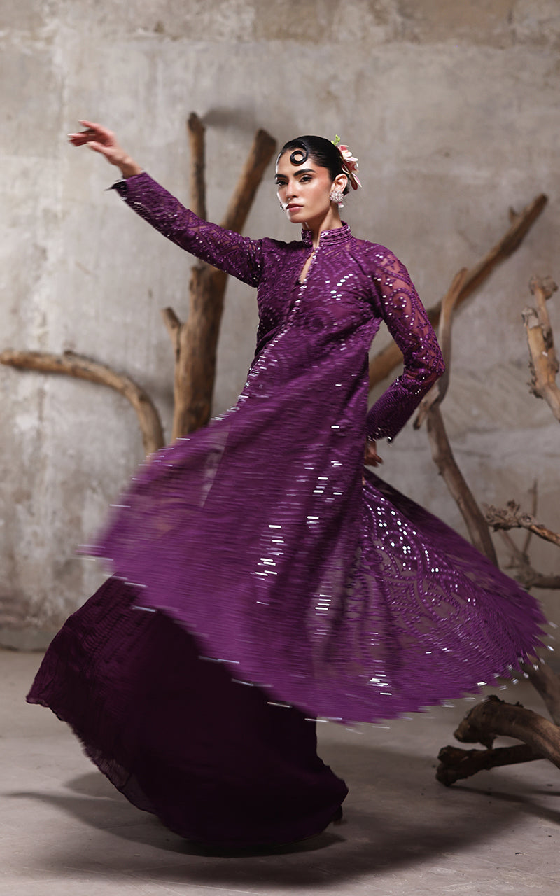 Threads and Motifs | Formal Dresses 25 | Organza Embroidered Jacket With Crushed Trouser - Official Threads and Motifs stockist in UK - Sakeena London