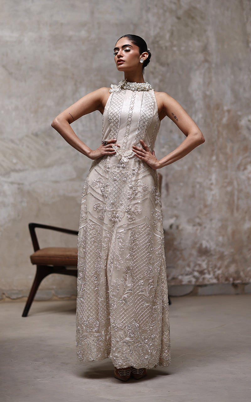 Threads and Motifs | Formal Dresses 25 | Net Embroidered Dress - Official Threads and Motifs stockist in UK - Sakeena London