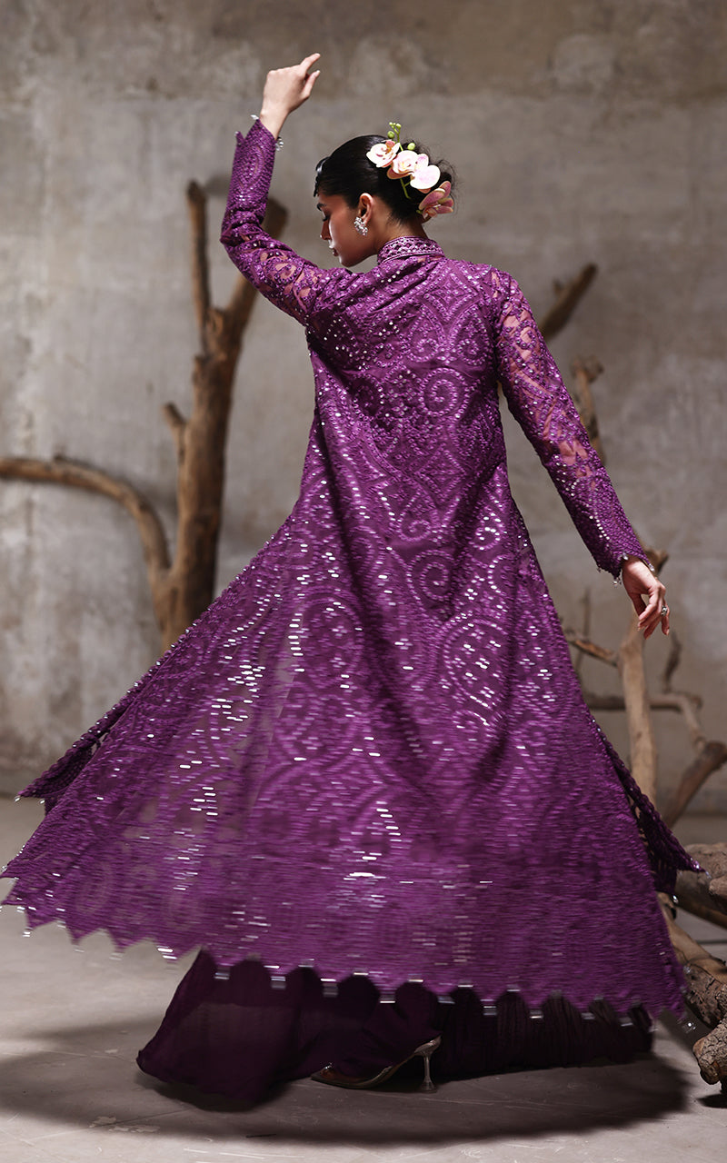 Threads and Motifs | Formal Dresses 25 | Organza Embroidered Jacket With Crushed Trouser - Official Threads and Motifs stockist in UK - Sakeena London