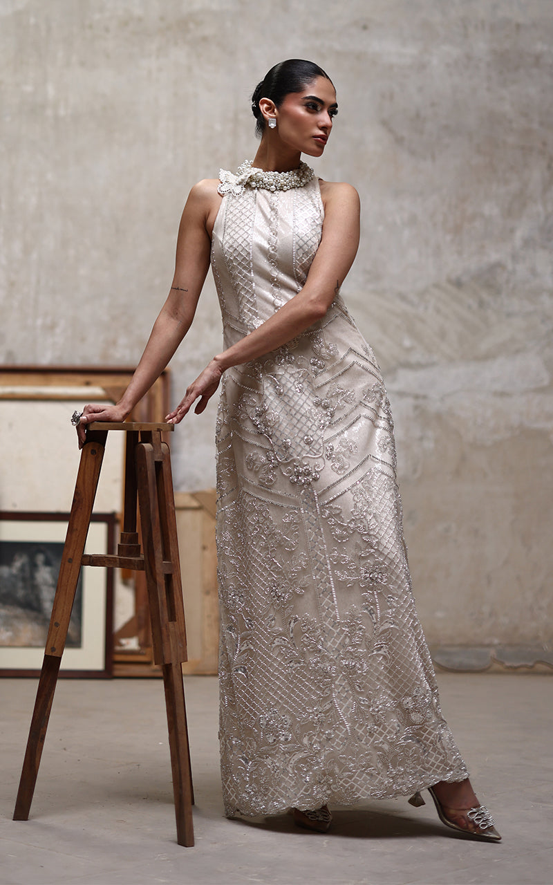 Threads and Motifs | Formal Dresses 25 | Net Embroidered Dress - Official Threads and Motifs stockist in UK - Sakeena London