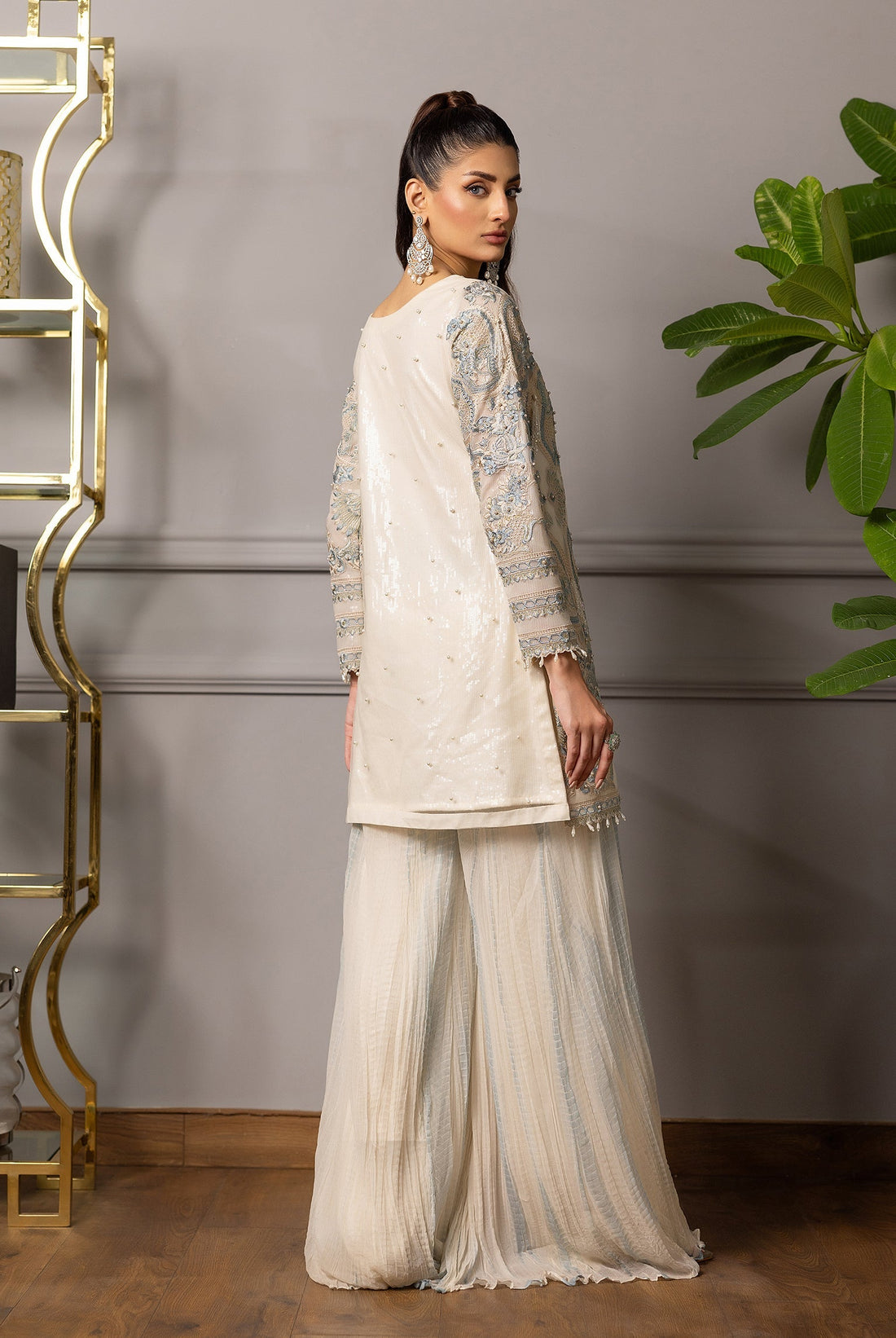 Threads and Motifs | Formal Dresses 25 | Embroidered Shirt With Gharara - Official Threads and Motifs stockist in UK - Sakeena London