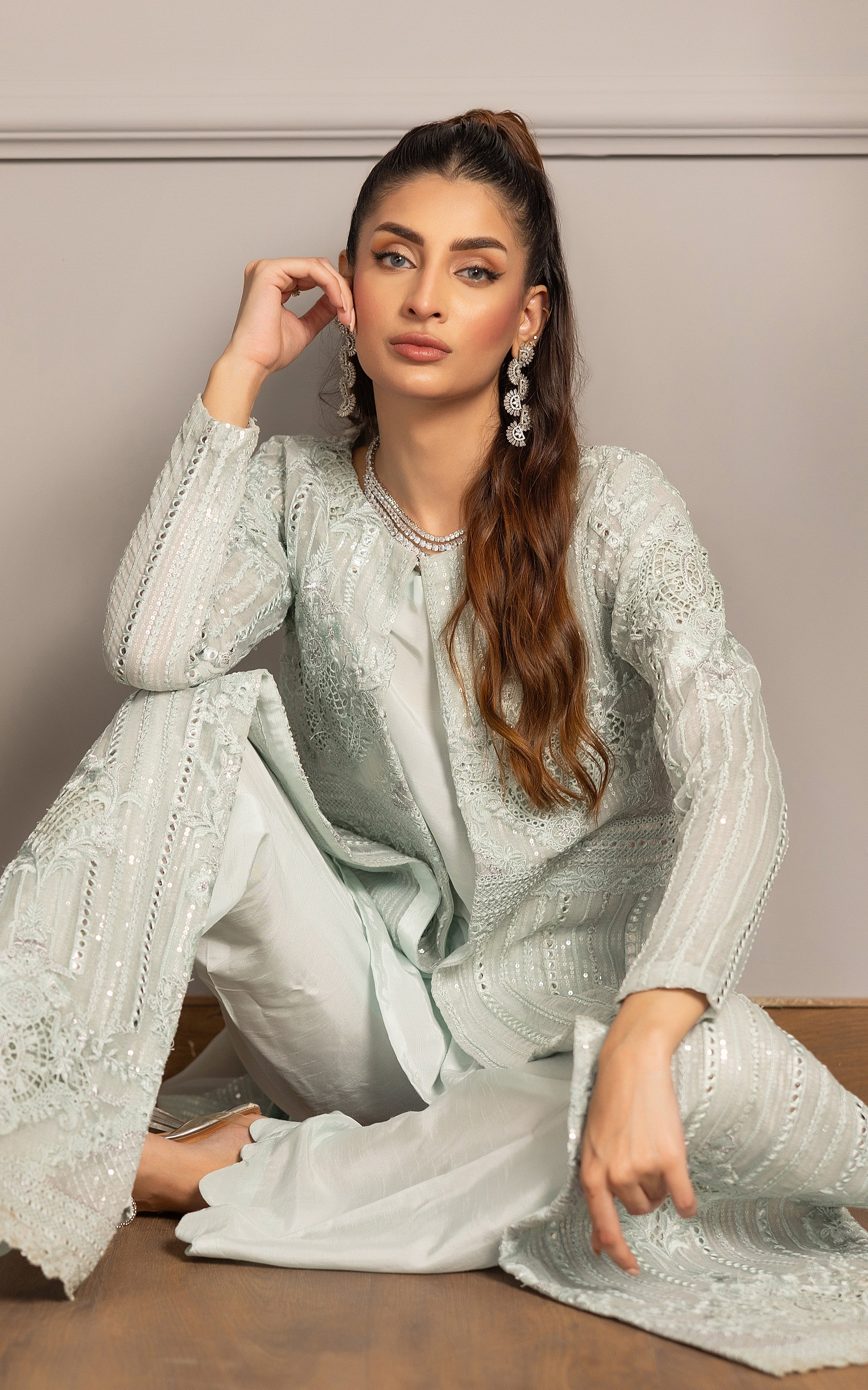 Threads and Motifs | Formal Dresses 25 | Organza Embroidered Jacket With Inner - Official Threads and Motifs stockist in UK - Sakeena London