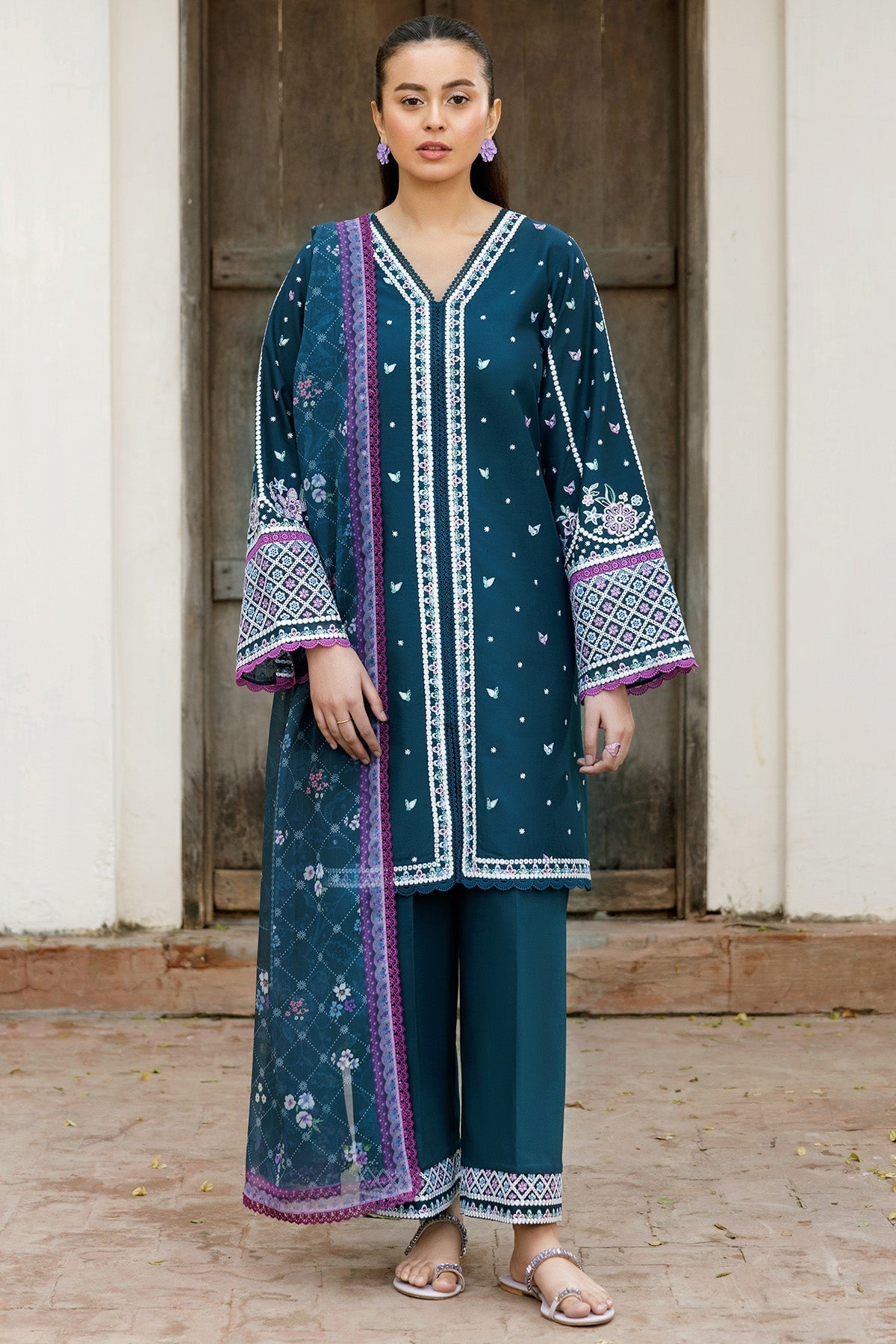 Farasha | Summer Weaves Embroidered Lawn | Blue Allure - Official Farasha stockist in UK - Sakeena London