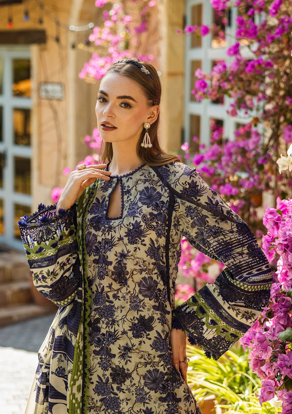 Elaf Premium | Print Chikankari 25 | ELK-01A BLUE BLOSSOM - Official Elaf Premium stockist in UK - Sakeena London