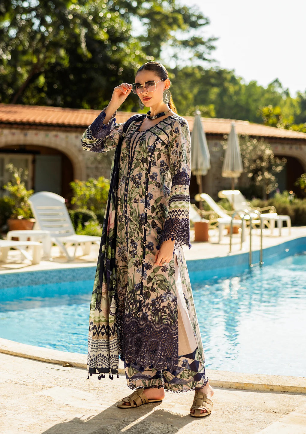 Elaf Premium | Print Chikankari 25 | ELK-08B AZZURRO - Official Elaf Premium stockist in UK - Sakeena London