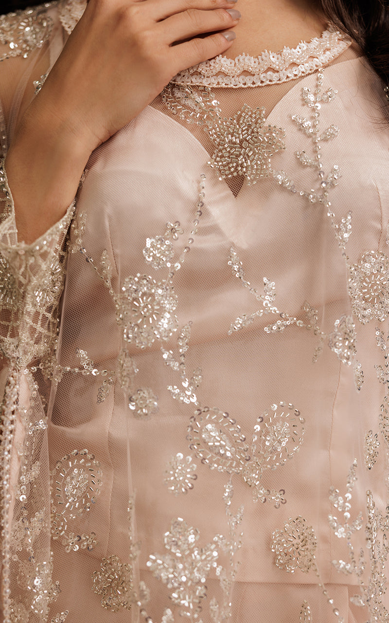 Threads and Motifs | Formal Dresses 25 | Net Embroidered Cape With Tube And Skirt - Official Threads and Motifs stockist in UK - Sakeena London