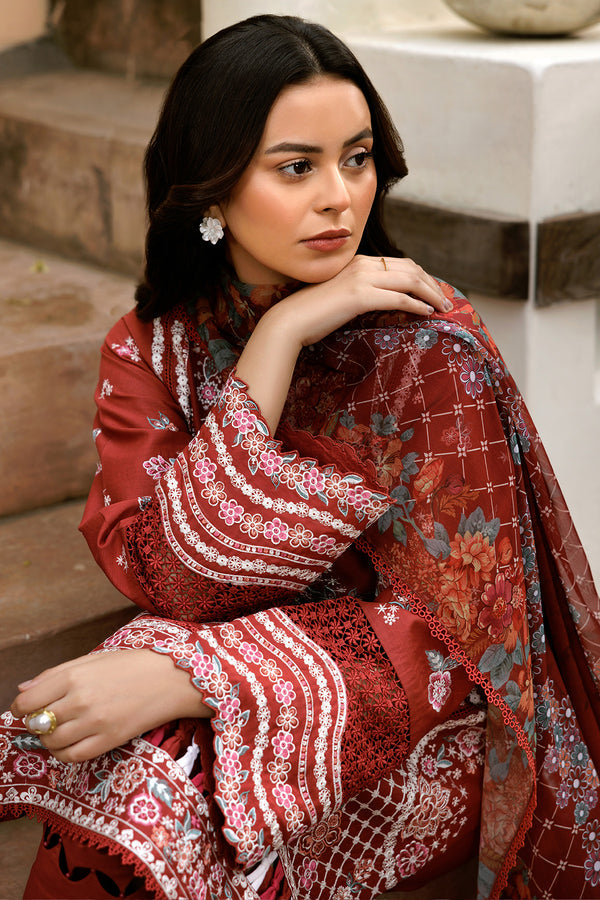 Farasha | Summer Weaves Embroidered Lawn | Russet Flames - Official Farasha stockist in UK - Sakeena London