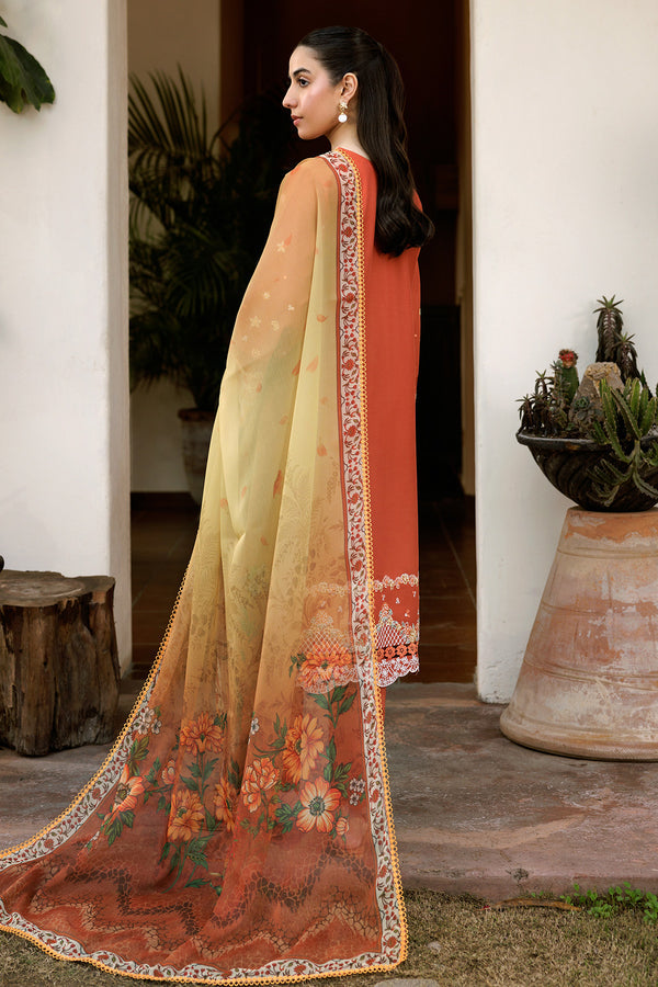 Farasha | Summer Weaves Embroidered Lawn | Orange Petal - Official Farasha stockist in UK - Sakeena London