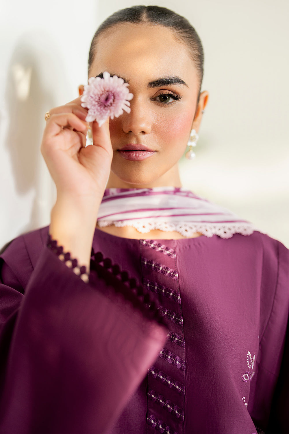 Farasha | Thread Lines Embroidered | Mauve Eclips - Official Farasha stockist in UK - Sakeena London