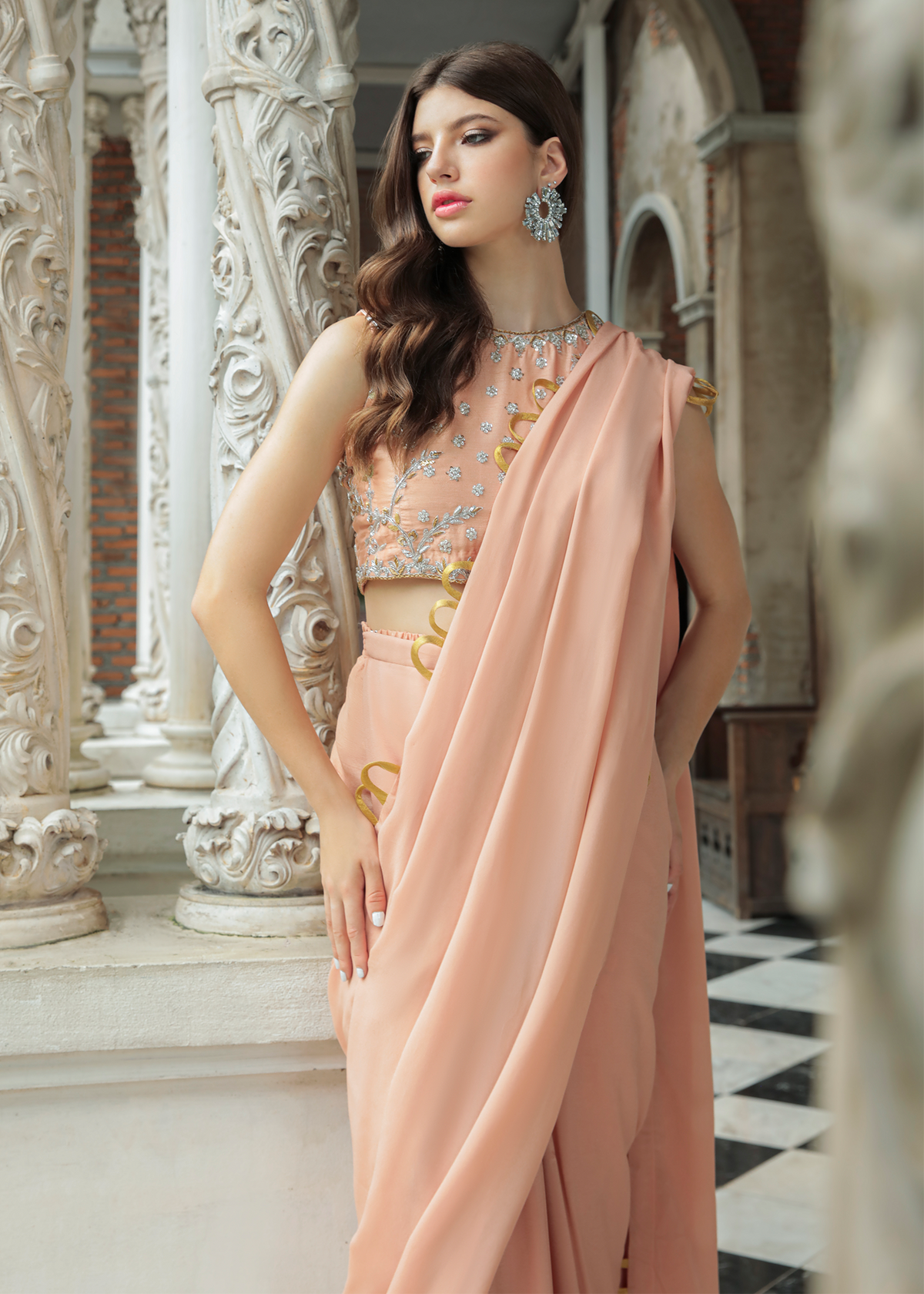 Purple Haze Pret Studio | Apsara Formals | Salmon Pink Saree Pants - Official Purple Haze stockist in UK - Sakeena London