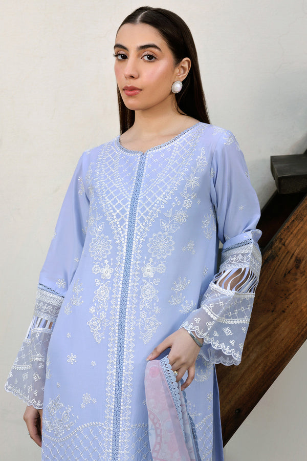 Farasha | Summer Weaves Embroidered Lawn | Serene Blue - Official Farasha stockist in UK - Sakeena London