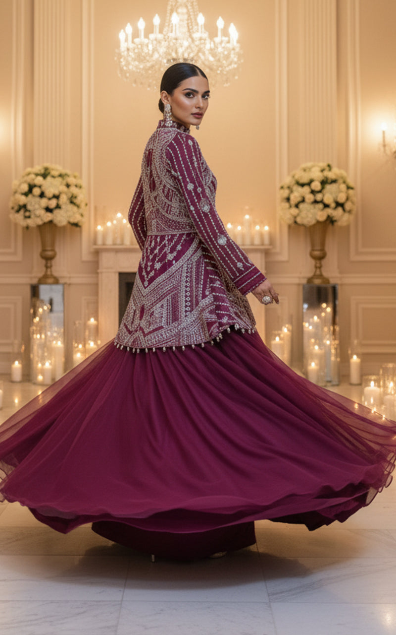 Threads and Motifs | Formal Dresses 25 | EMBROIDERED PEPLUM WITH SKIRT - Official Threads and Motifs stockist in UK - Sakeena London