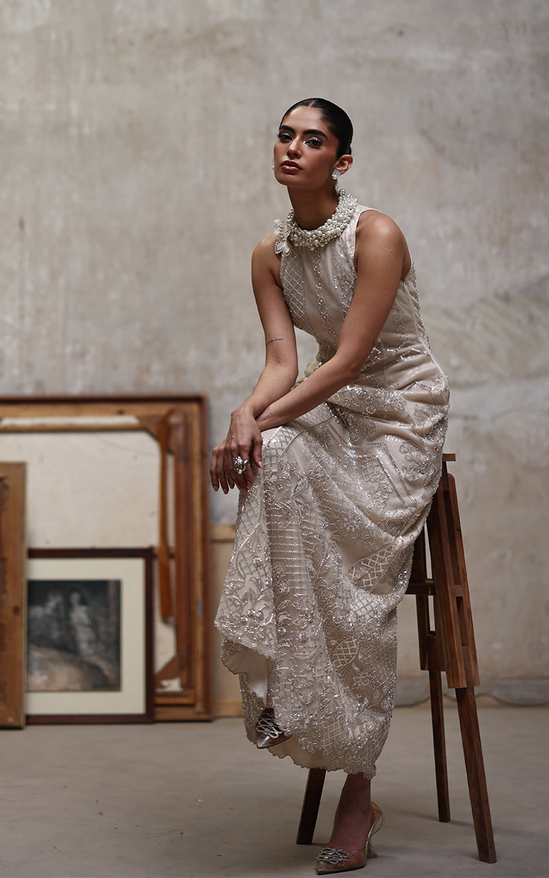 Threads and Motifs | Formal Dresses 25 | Net Embroidered Dress - Official Threads and Motifs stockist in UK - Sakeena London