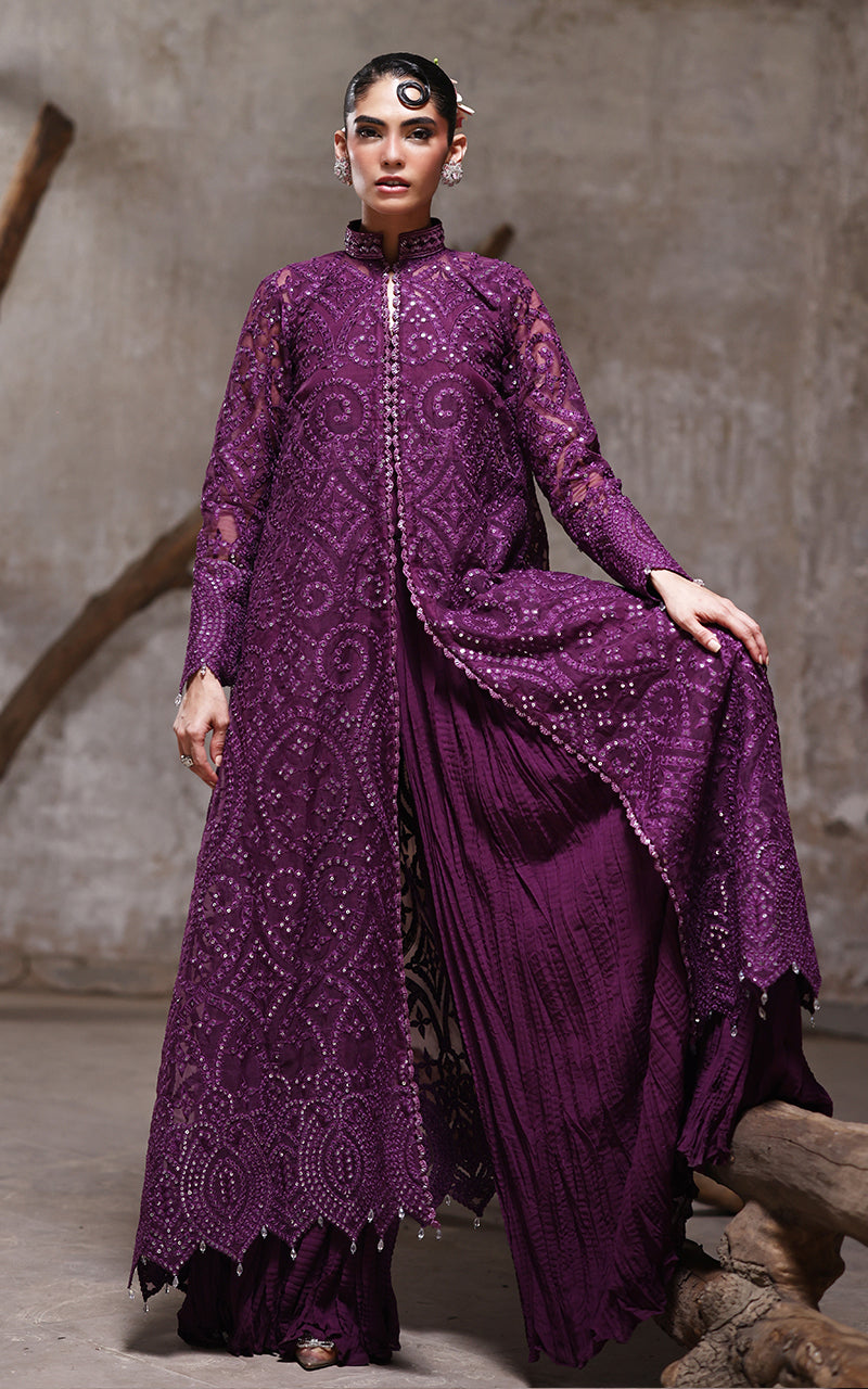 Threads and Motifs | Formal Dresses 25 | Organza Embroidered Jacket With Crushed Trouser - Official Threads and Motifs stockist in UK - Sakeena London