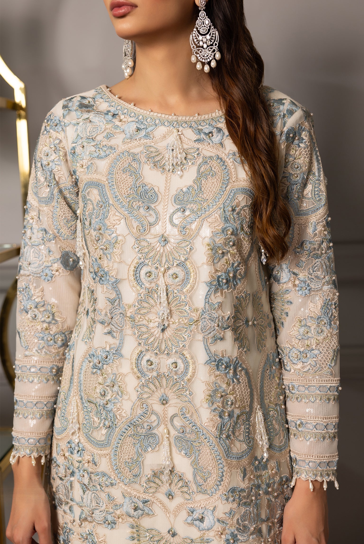 Threads and Motifs | Formal Dresses 25 | Embroidered Shirt With Gharara - Official Threads and Motifs stockist in UK - Sakeena London