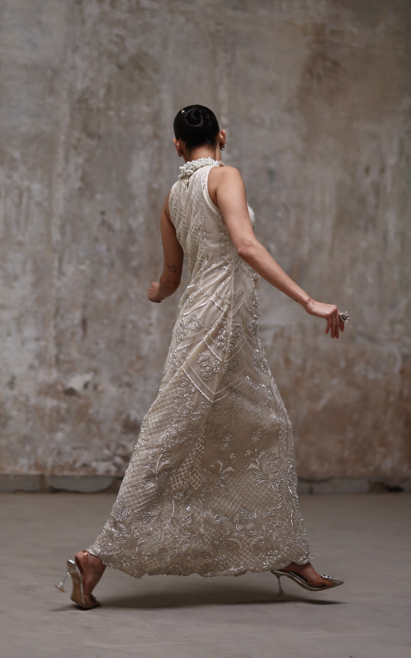 Threads and Motifs | Formal Dresses 25 | Net Embroidered Dress - Official Threads and Motifs stockist in UK - Sakeena London