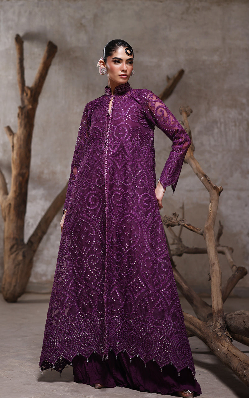 Threads and Motifs | Formal Dresses 25 | Organza Embroidered Jacket With Crushed Trouser - Official Threads and Motifs stockist in UK - Sakeena London